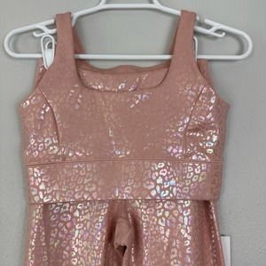NWOT IVL Pink Leopard Set Leggings and Sport Bra Size 6 Iridescent Foil
